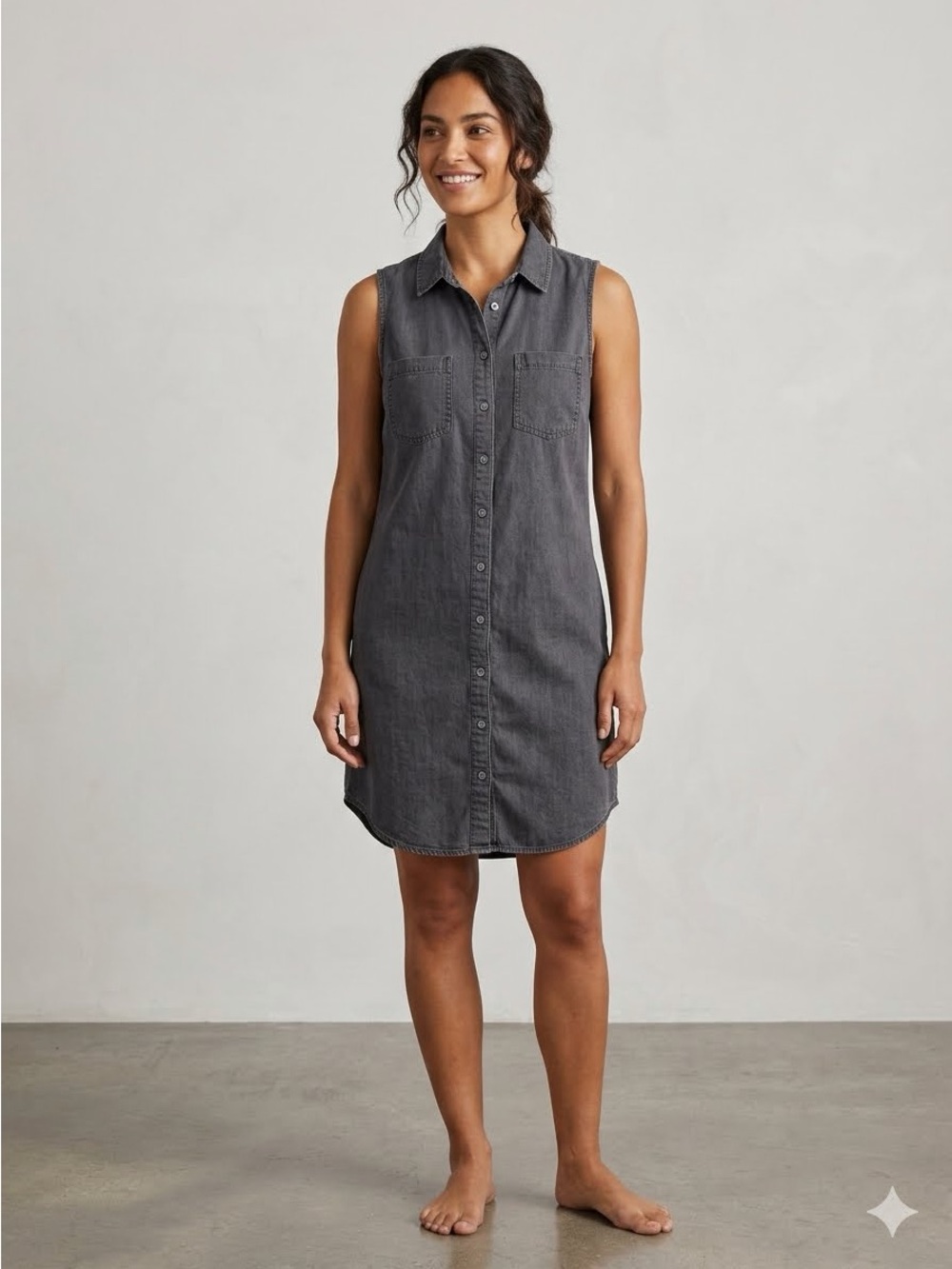 Adrienne Vittadini 100% Linen Size Small/6 Sleeveless Button Up Shirt Dress